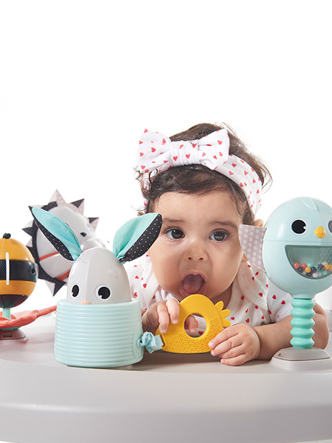 A vareity of toys to stimulate baby’s fine and gross motor skill development