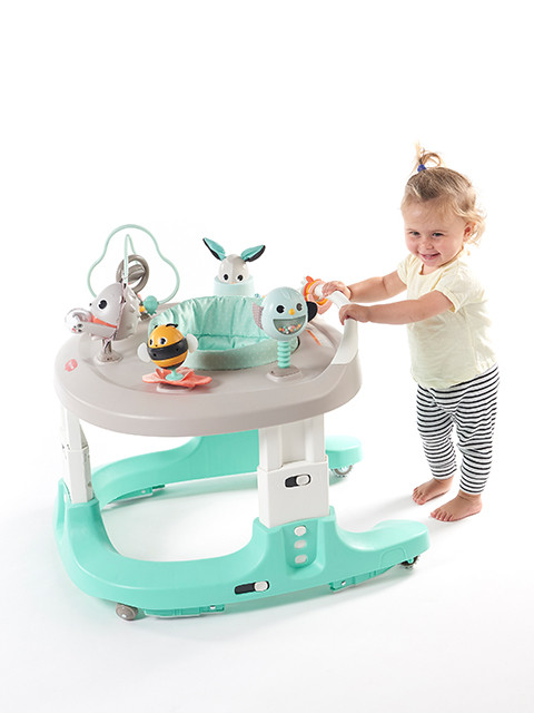 Used as a stationary activity center, push along, jumper or walker
