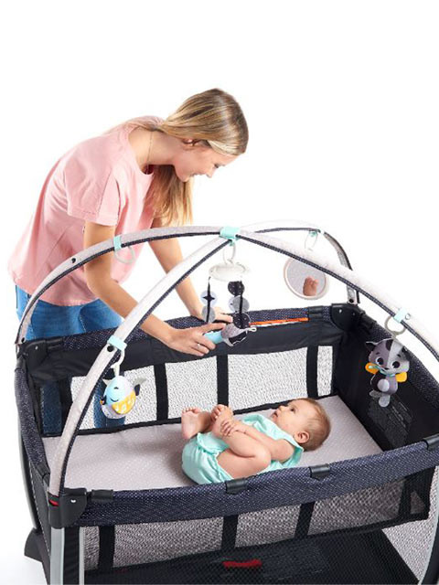 Versatile All-in-one Deluxe Play Yard and Play Mat keeps baby safe and entertained 