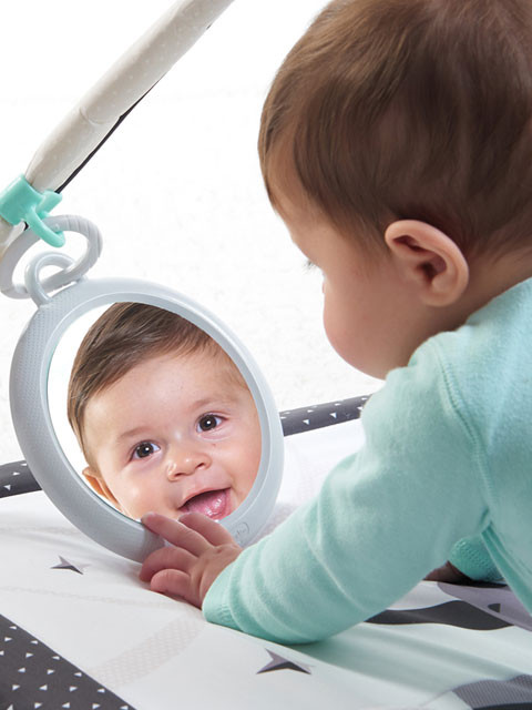 Engaging mirror helps extend tummy time