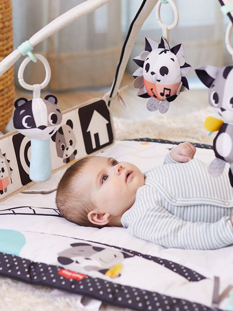 Overhead gym mode helps focus baby's attention